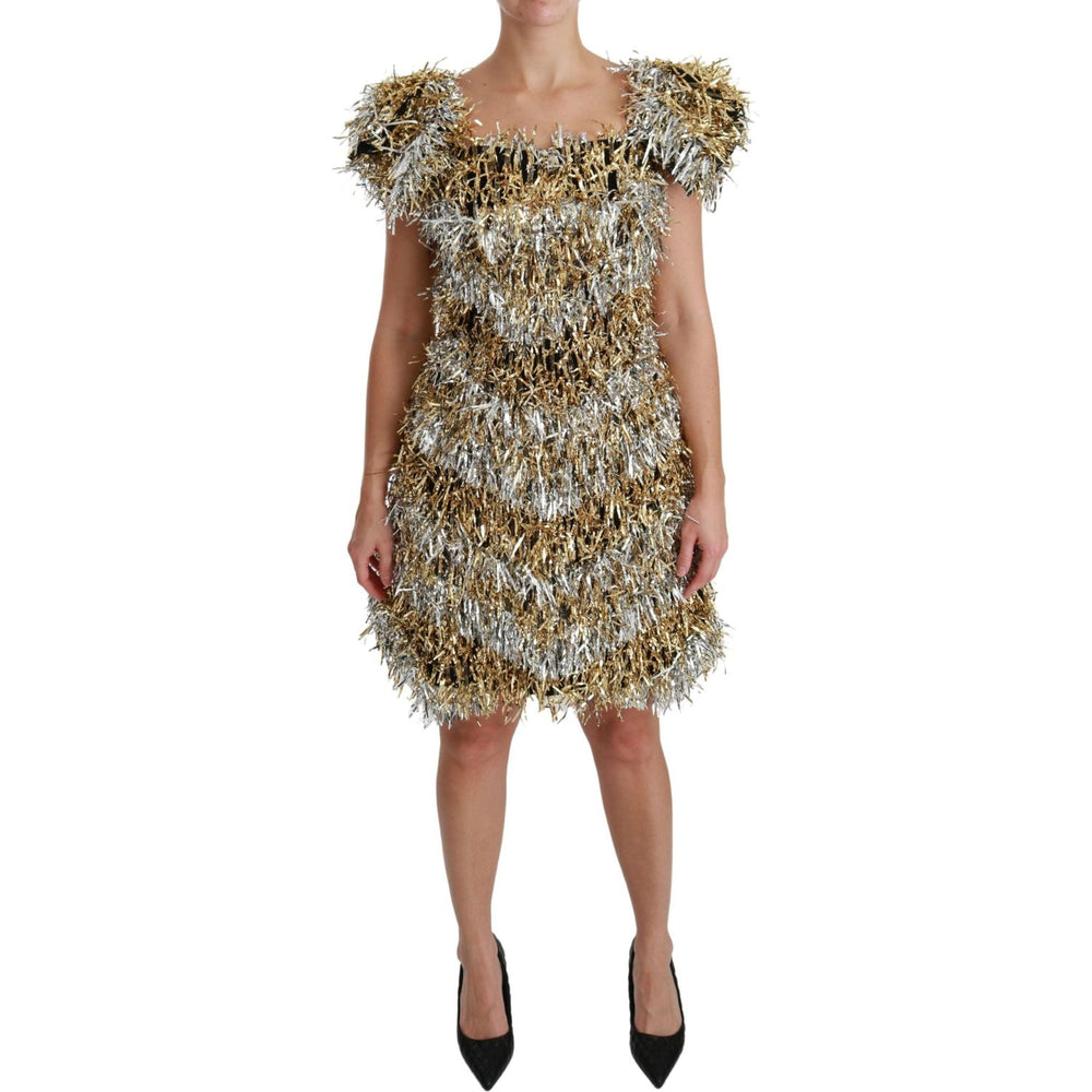 Dolce & Gabbana Silver Gold Sheath Mini Shift Gown Dress DR2510-40