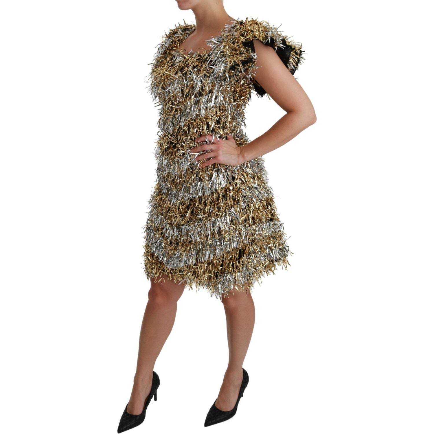 Dolce & Gabbana Silver Gold Sheath Mini Shift Gown Dress