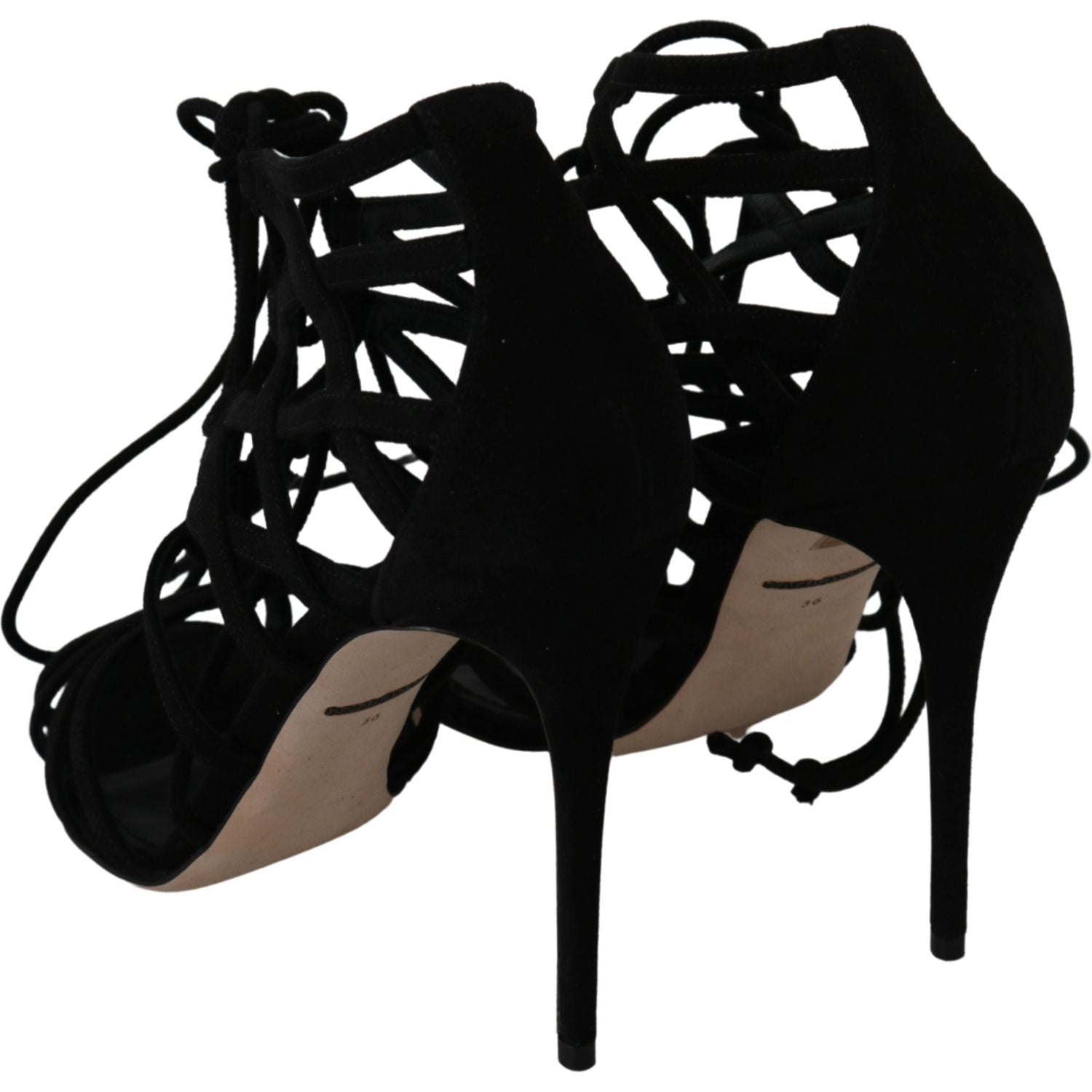 Dolce & Gabbana Black Suede Strap Stilettos Shoes Sandals