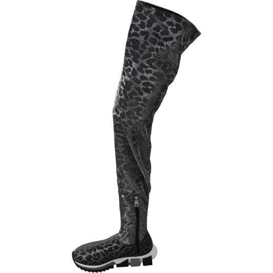 Dolce & Gabbana Elegant Leopard Booties Above Knee Shoes Dolce & Gabbana Dark Slate Gray