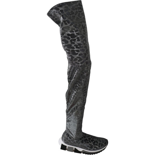 Dolce & Gabbana Elegant Leopard Booties Above Knee Shoes Dolce & Gabbana Dark Slate Gray