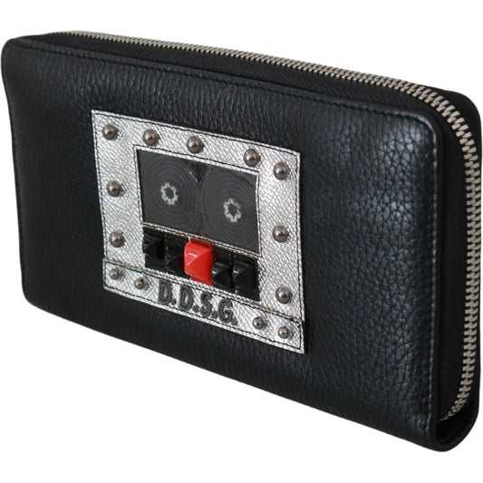Dolce & Gabbana Elegant Black Leather Zip Continental Wallet Purse Dolce & Gabbana Dark Slate Gray