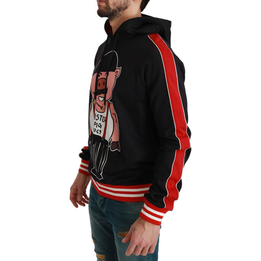 Dolce & Gabbana Elegant Black Hooded Sweater with Multicolor Motif Dolce & Gabbana Maroon
