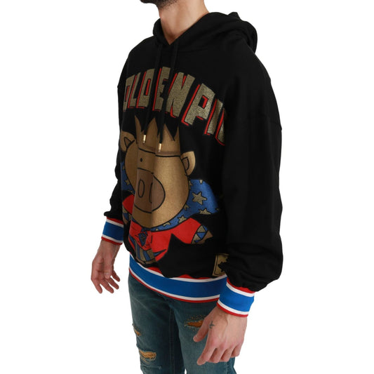 Dolce & Gabbana Elegant Hooded Pullover With Regal Motif Dolce & Gabbana Black