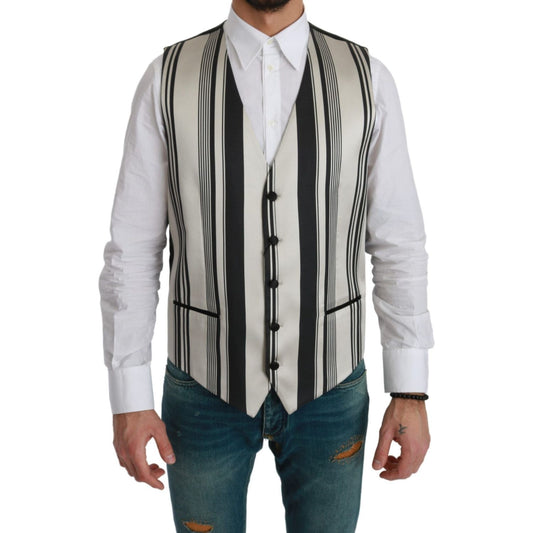 Dolce & Gabbana Stripe Cotton Silk Dress Vest Dolce & Gabbana Gray