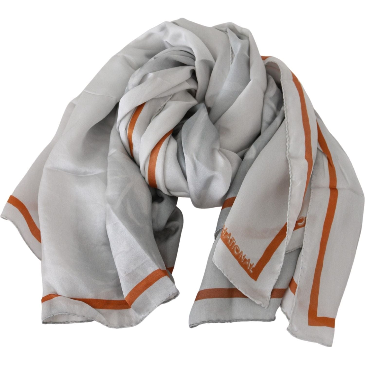 Costume National Gray Orange Silk Floral Foulard Wrap Scarf