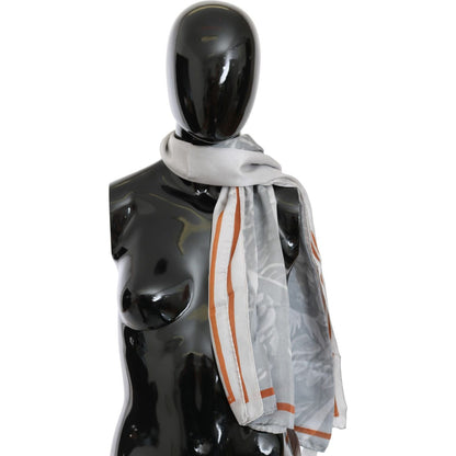 Costume National Gray Red Silk Shawl Foulard Wrap Scarf