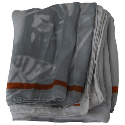 Costume National Gray Red Silk Shawl Foulard Wrap Scarf