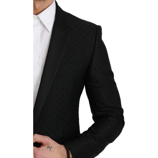 Dolce & Gabbana Elegant Black Polka Dotted Wool Blend Blazer Dolce & Gabbana Gray