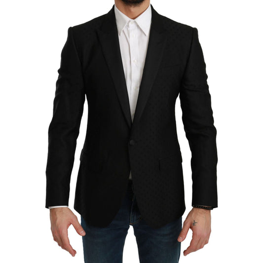Dolce & Gabbana Elegant Black Polka Dotted Wool Blend Blazer Dolce & Gabbana Black