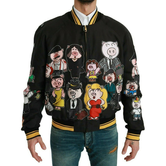 Dolce & Gabbana Multicolor Motive Bomber Style Jacket Coats & Jackets Dolce & Gabbana Tan