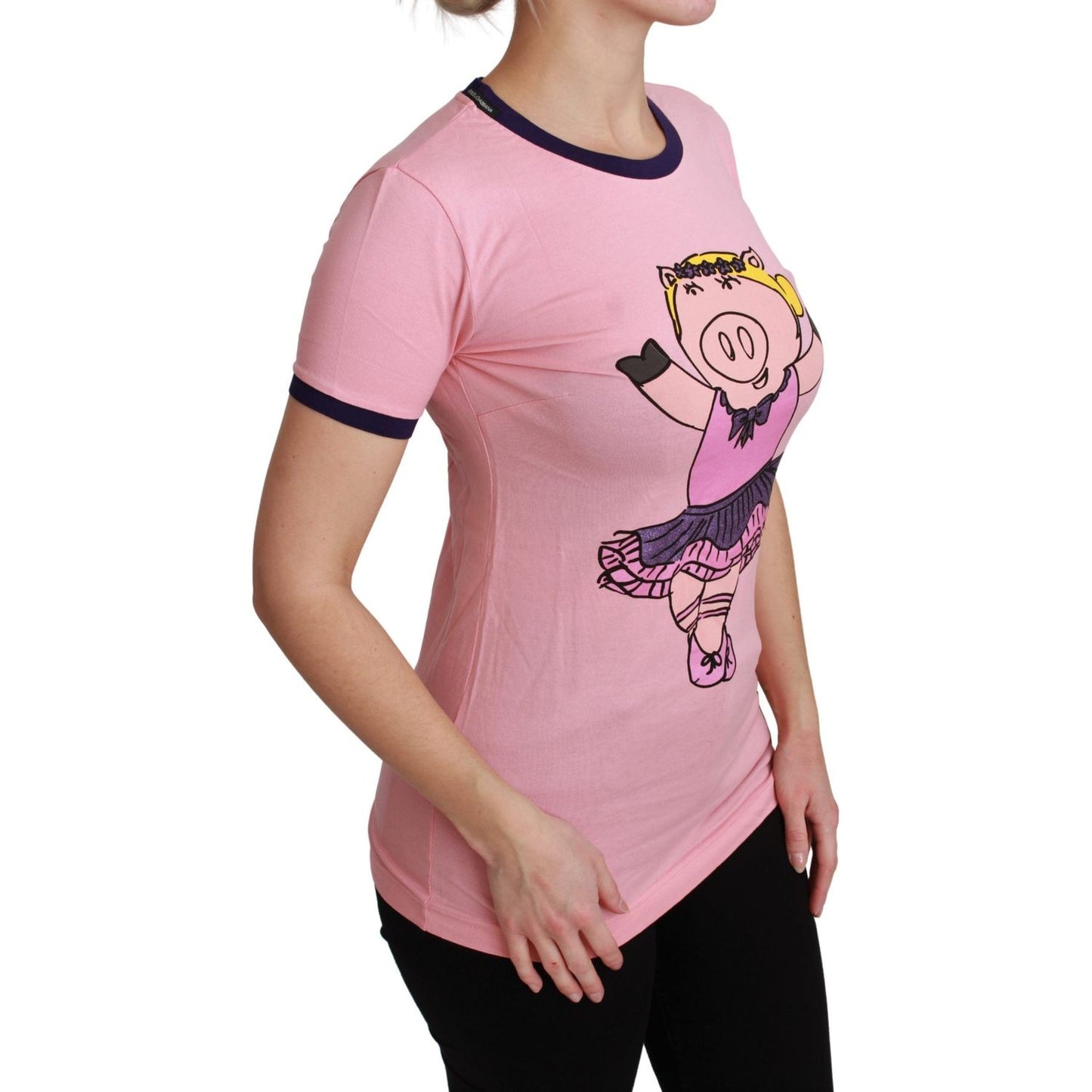 Dolce & Gabbana Pink YEAR OF THE PIG Top Cotton T-shirt TSH4556-36