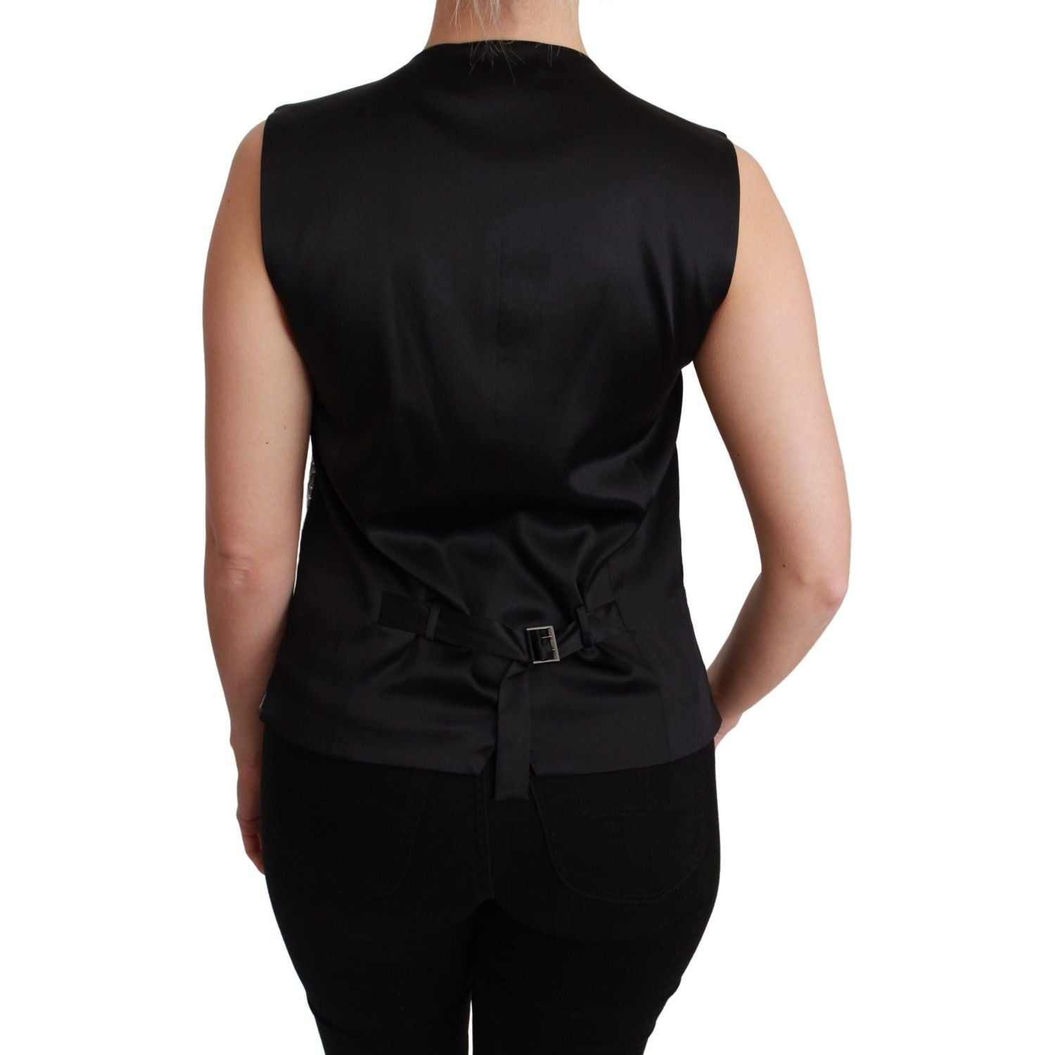 سترة دولتشي آند غابانا الأنيقة المصنوعة من قماش بروكيد باللون الفضي بدون أكمام