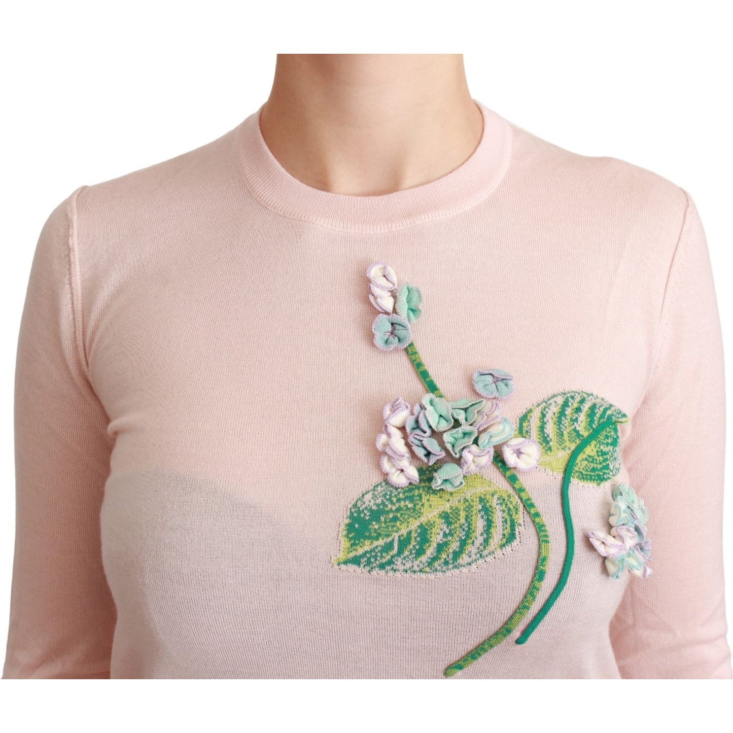 Dolce & Gabbana Pink Floral Silk Cashmere Pullover Sweater