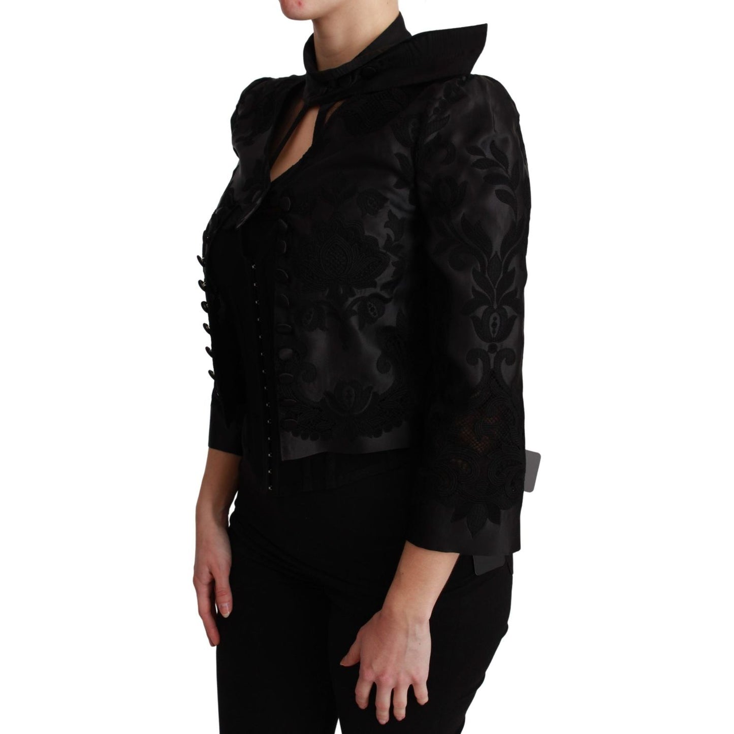 Dolce & Gabbana Black Floral Jacquard Blazer Silk Jacket Coats & Jackets
