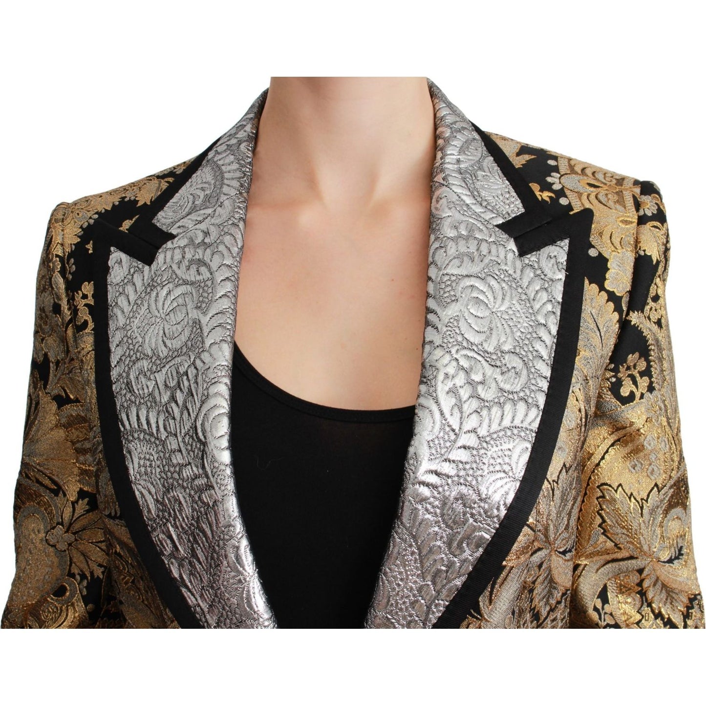 Dolce & Gabbana Black Gold Jacquard Blazer Jacket