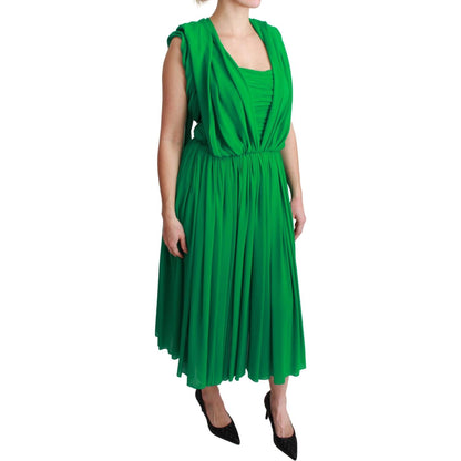 Dolce & Gabbana 100% Silk Green Sleeveless Pleated Maxi Dress Dress