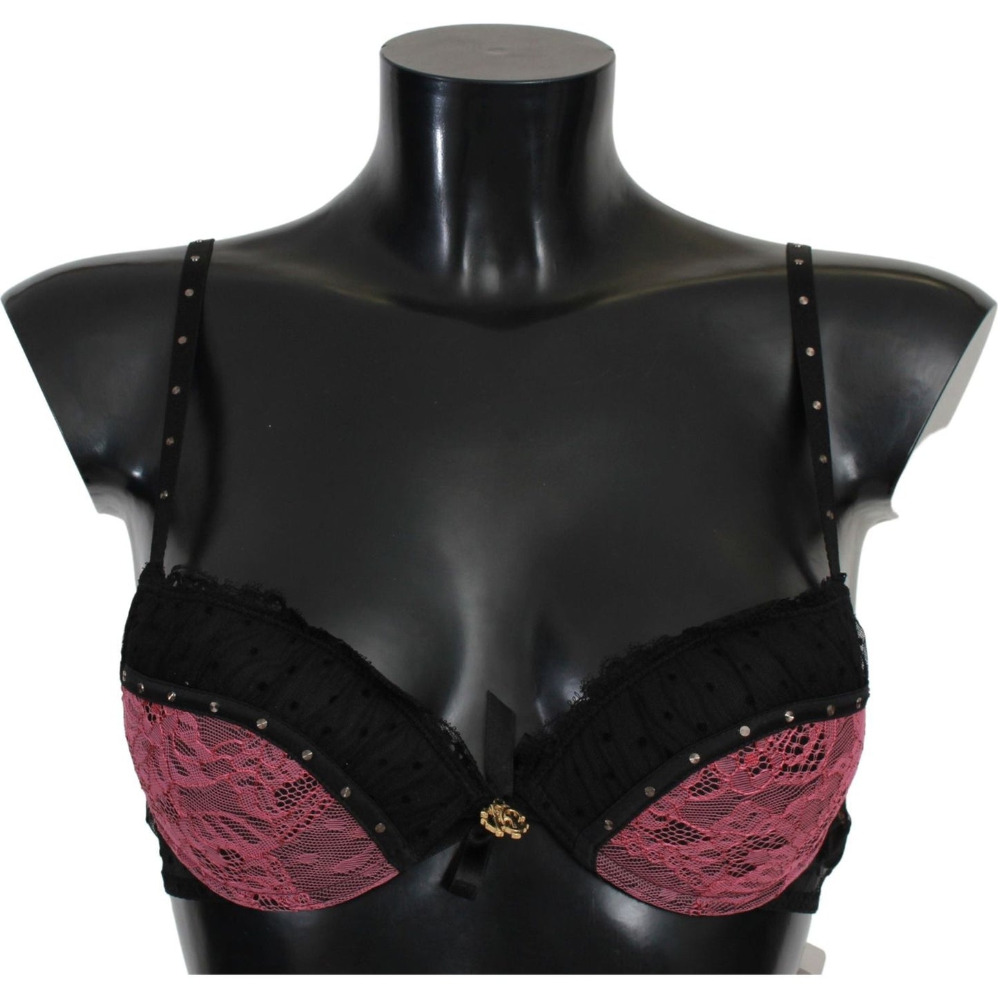 Roberto Cavalli Black Pink Lace Push Up Bra Underwear