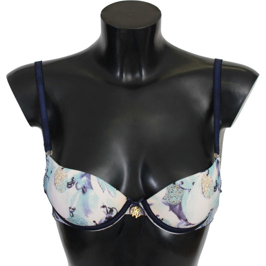 Roberto Cavalli Blue Printed Nylon Reggiseno Bra Underwear