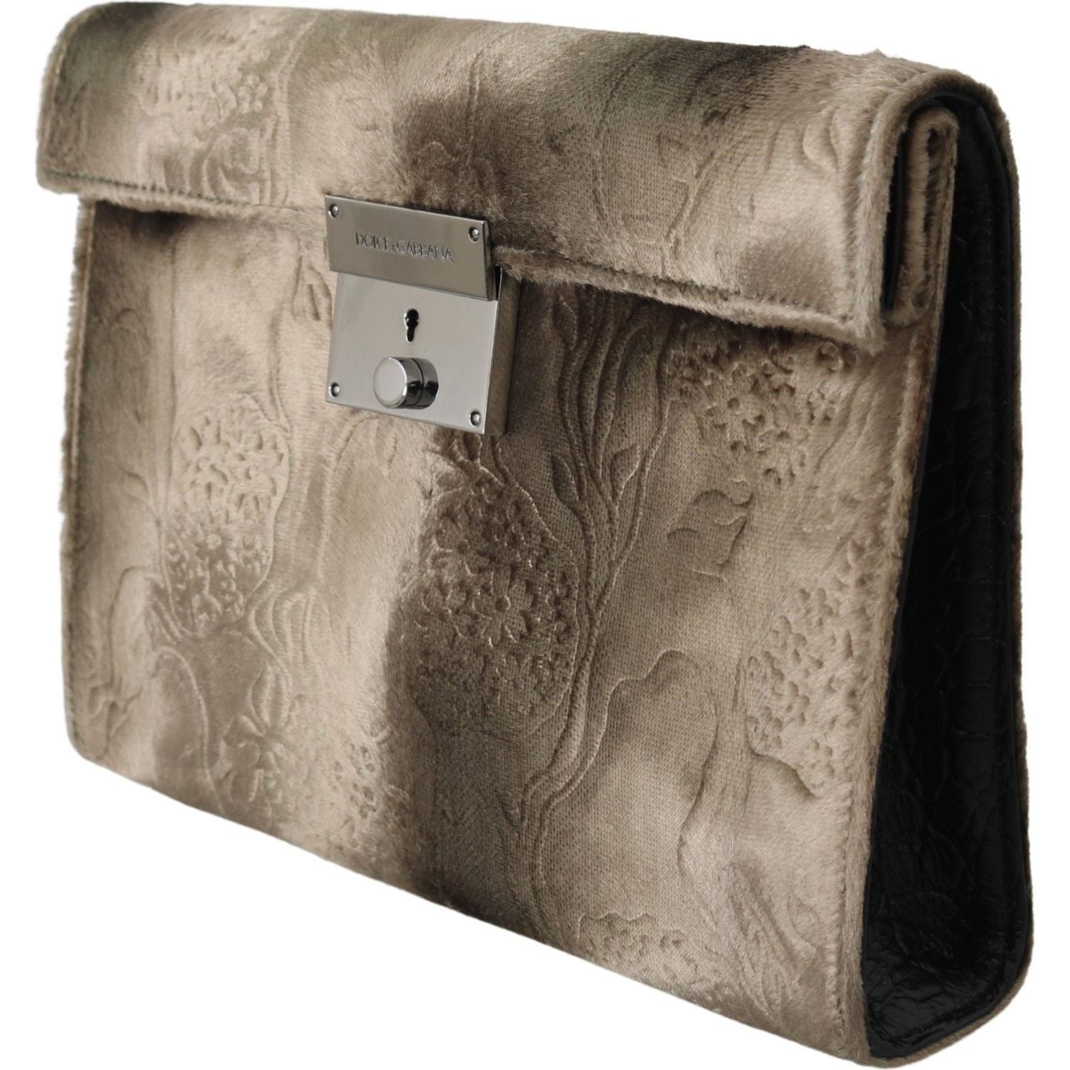 Dolce & Gabbana Beige Velvet Floral Leather Men Document Briefcase