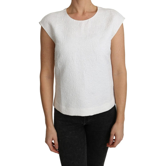 Dolce & Gabbana Elegant White Cotton Blend Blouse Dolce & Gabbana Light Gray