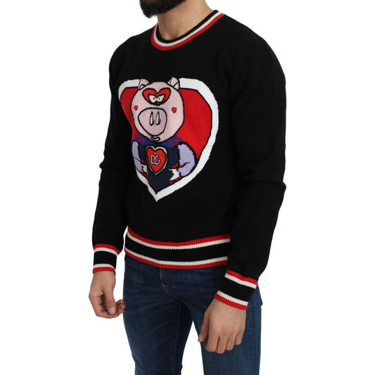Dolce & Gabbana Elegant Black Cashmere Crew Neck Sweater Dolce & Gabbana Rosy Brown
