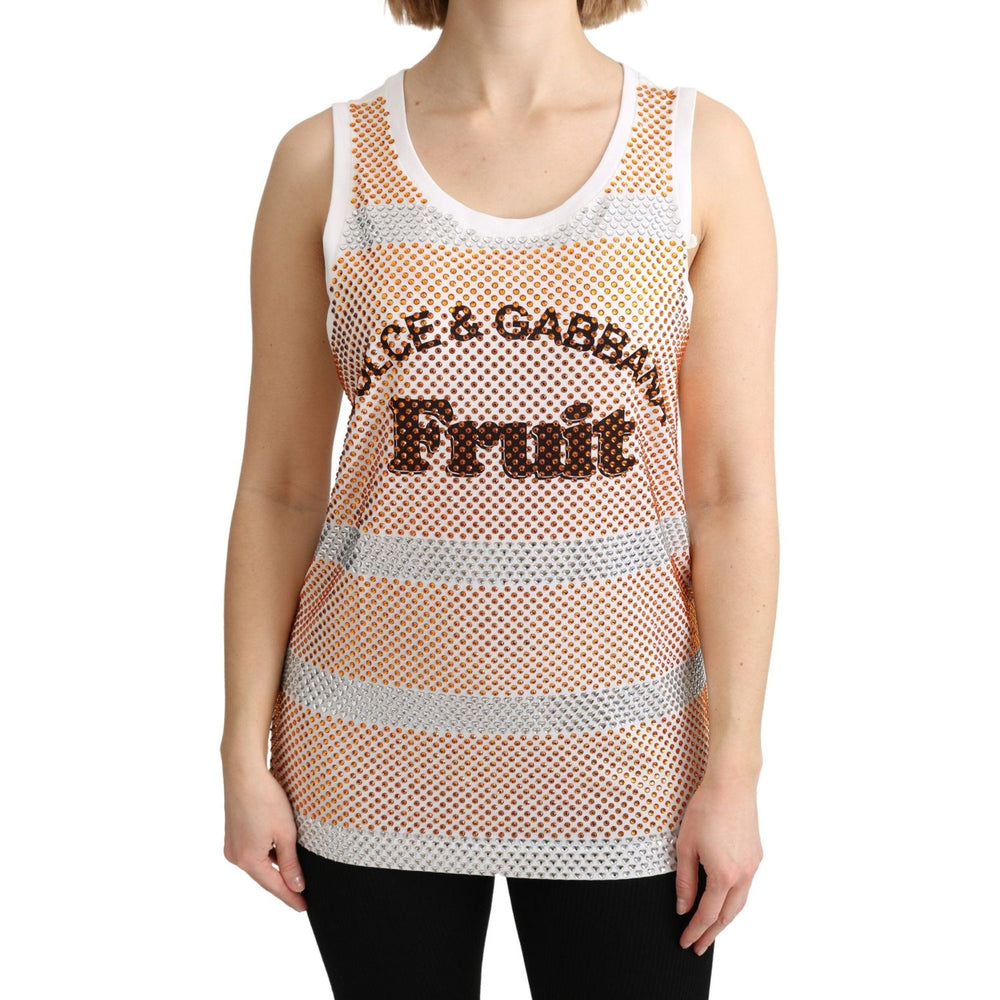 Dolce & Gabbana White Orange Crystal Sleeveless Tank Cotton Top TSH5139-40