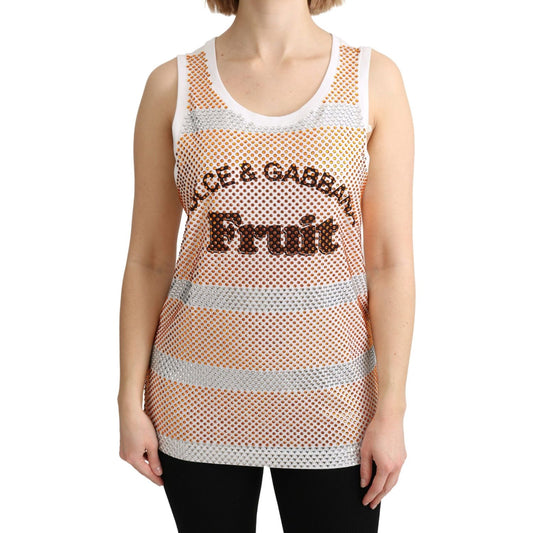 Dolce & Gabbana Crystal Embellished Sleeveless Cotton Top Dolce & Gabbana Light Gray
