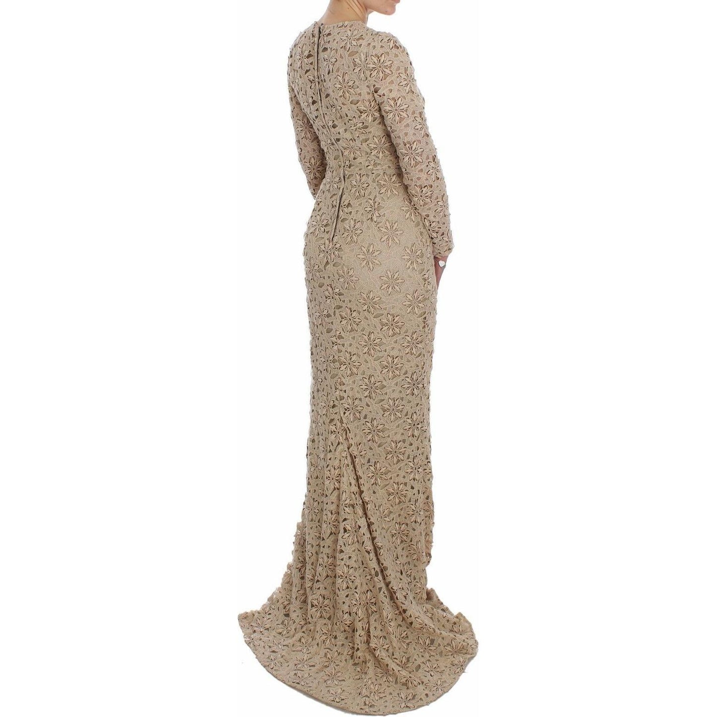 Dolce & Gabbana Beige Floral Lace Sheath Maxi Dress
