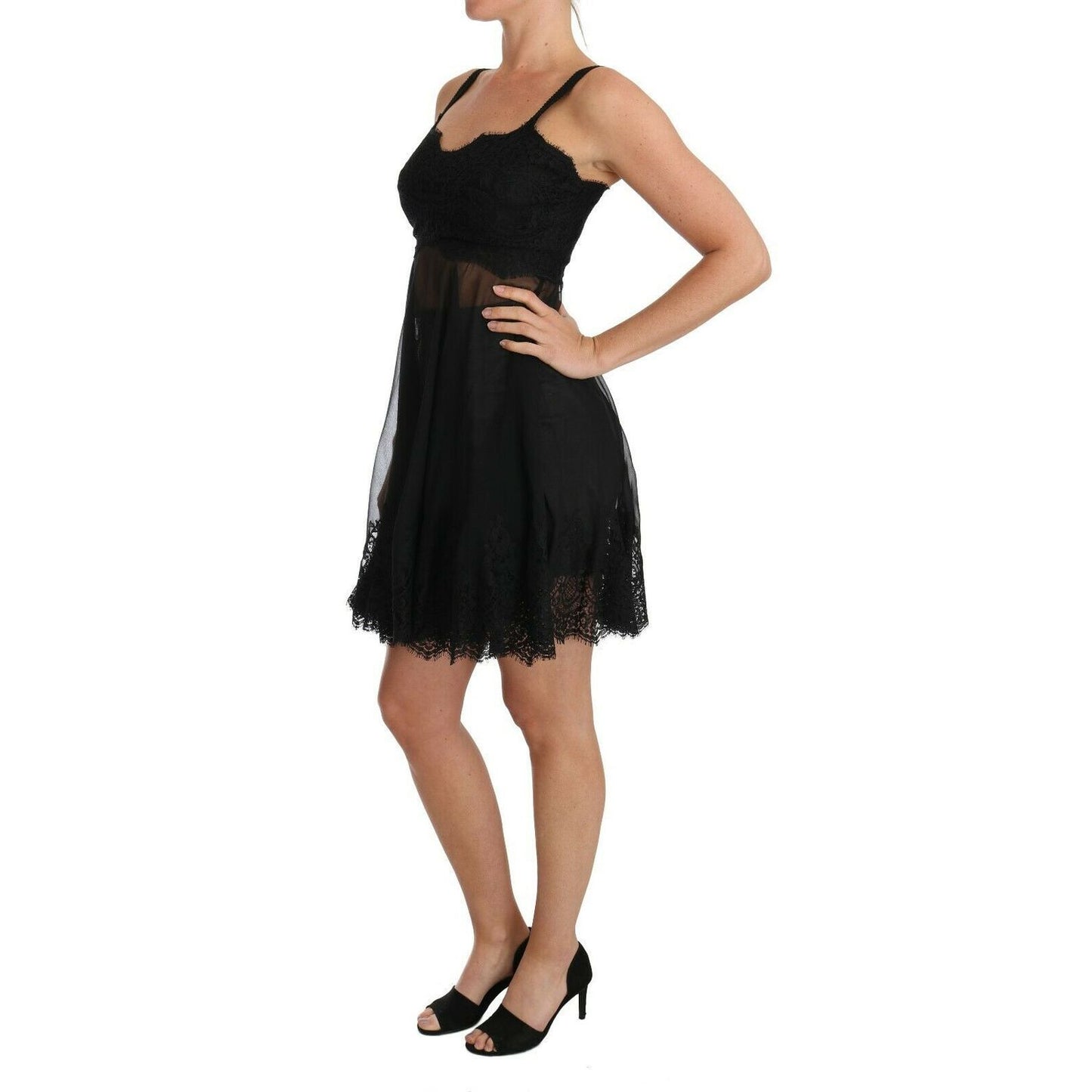 Dolce & Gabbana Black Silk Lace Dress Chemise Lingerie