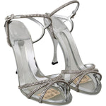 Dolce & Gabbana Silver Leather Ankle Strap Sandals with Crystals Dolce & Gabbana Gray