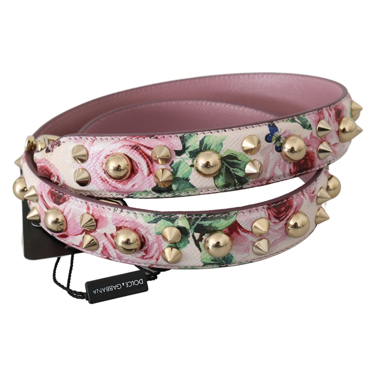 Dolce & Gabbana Pink Floral Leather Stud Accessory Shoulder Strap
