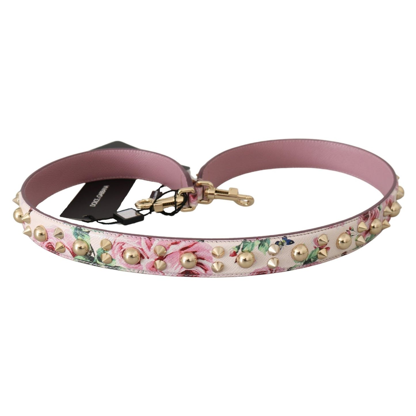 Dolce & Gabbana Pink Floral Leather Stud Accessory Shoulder Strap