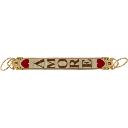 Dolce & Gabbana Gold White Textile Leather AMORE Shoulder Strap