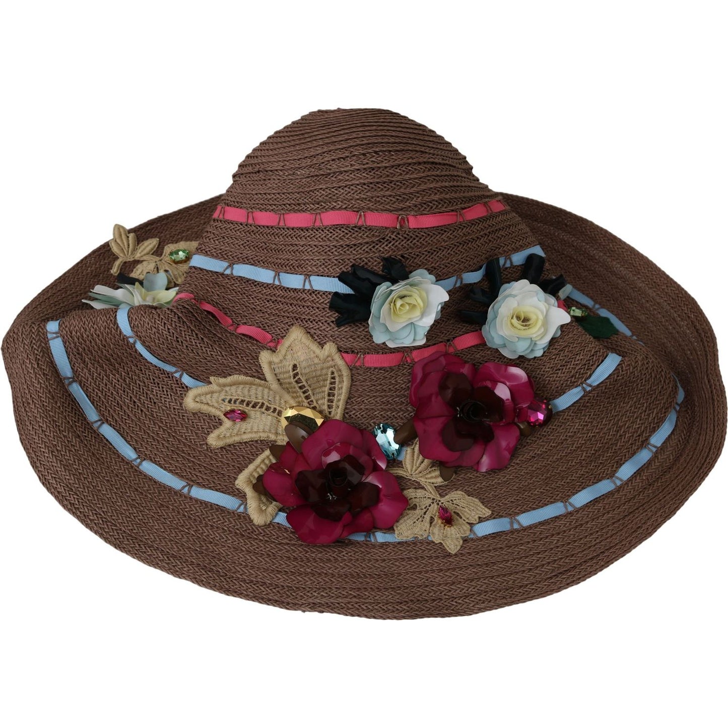 Dolce & Gabbana Brown Floral Wide Brim Straw Floppy Cap Hat