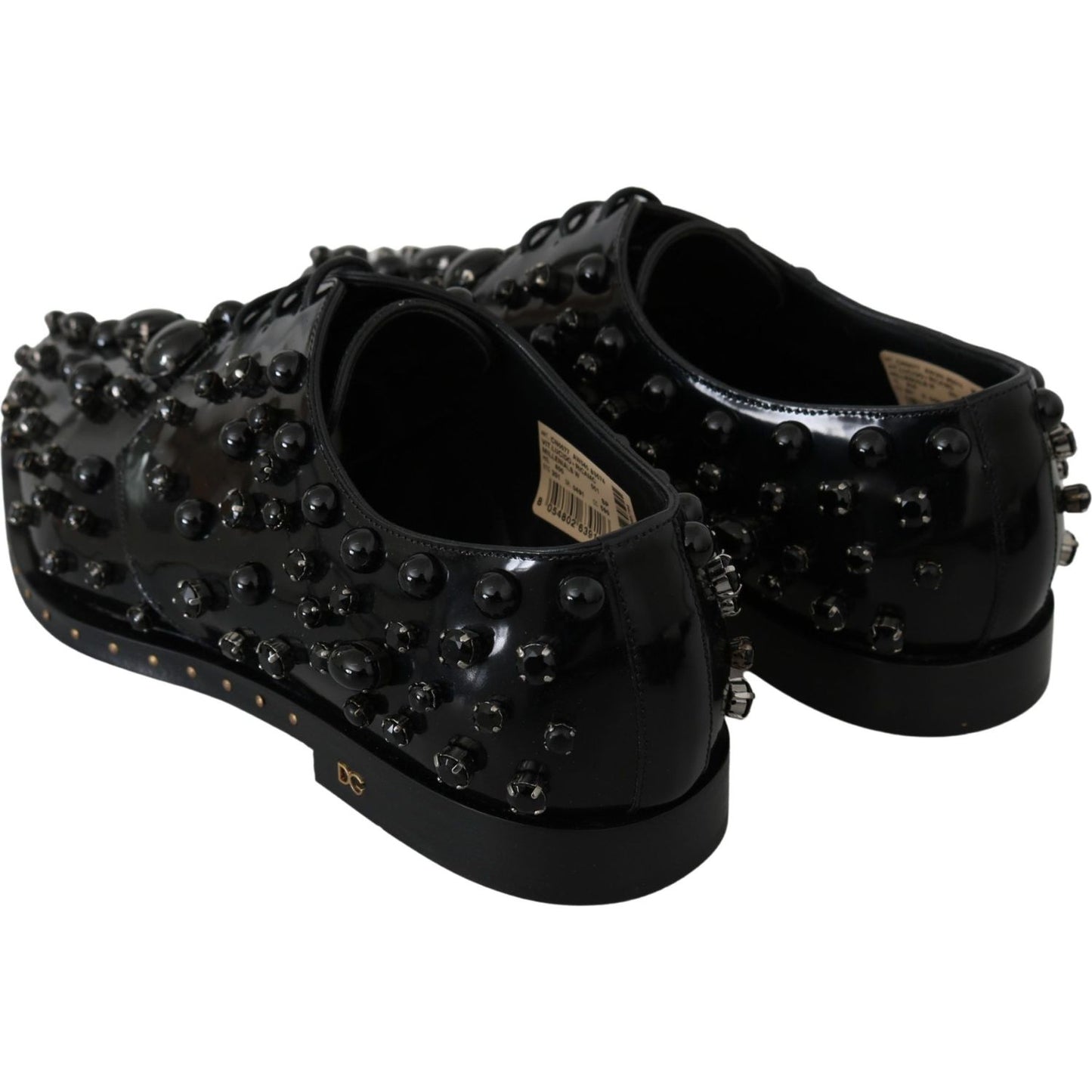 Dolce & Gabbana Black Leather Crystals Dress Broque Shoes