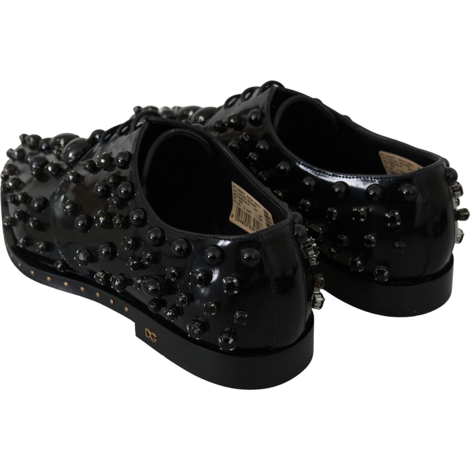 Dolce & Gabbana Black Leather Crystals Dress Broque Shoes