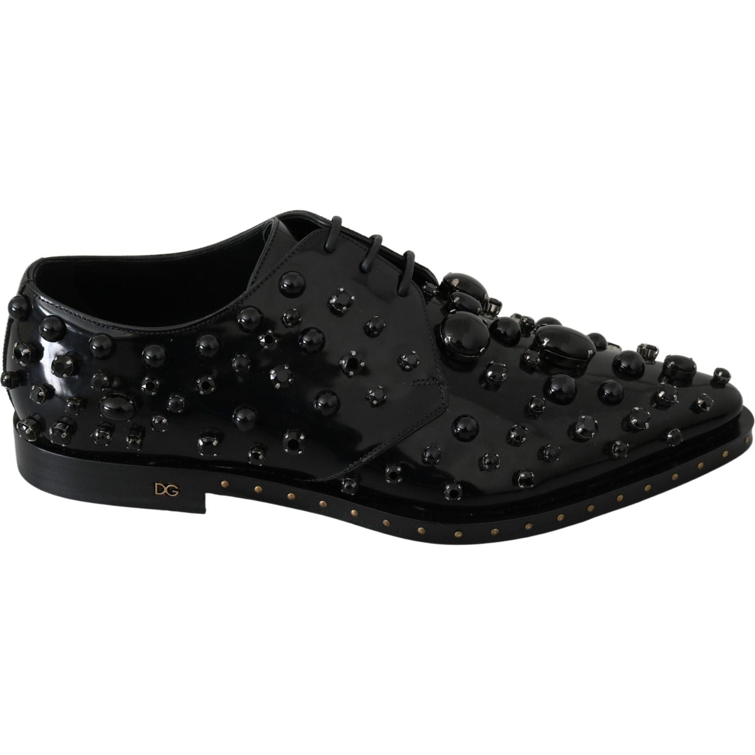 Dolce & Gabbana Black Leather Crystals Dress Broque Shoes