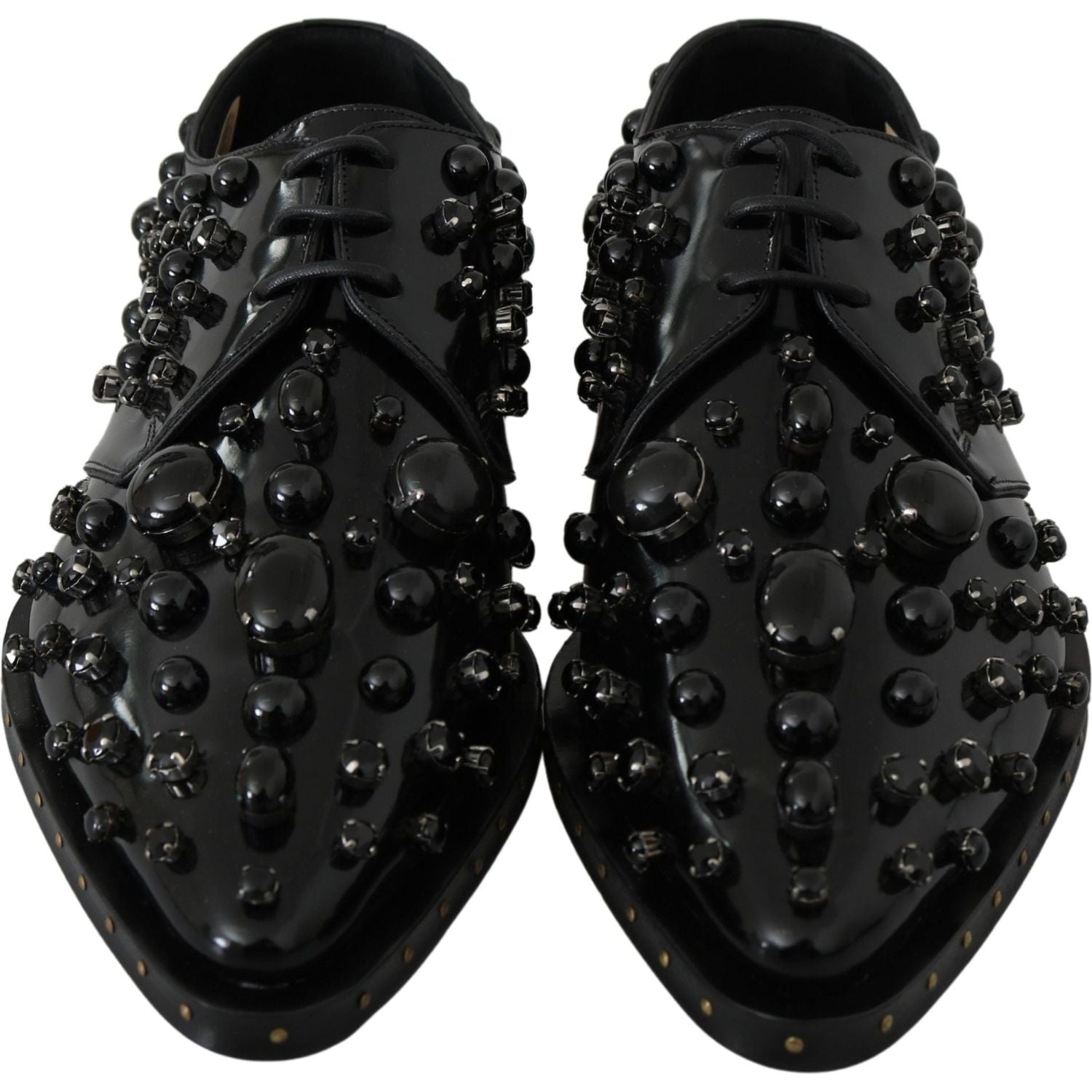 Dolce & Gabbana Black Leather Crystals Dress Broque Shoes