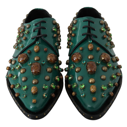 Dolce & Gabbana Green Leather Crystal Dress Broque Shoes
