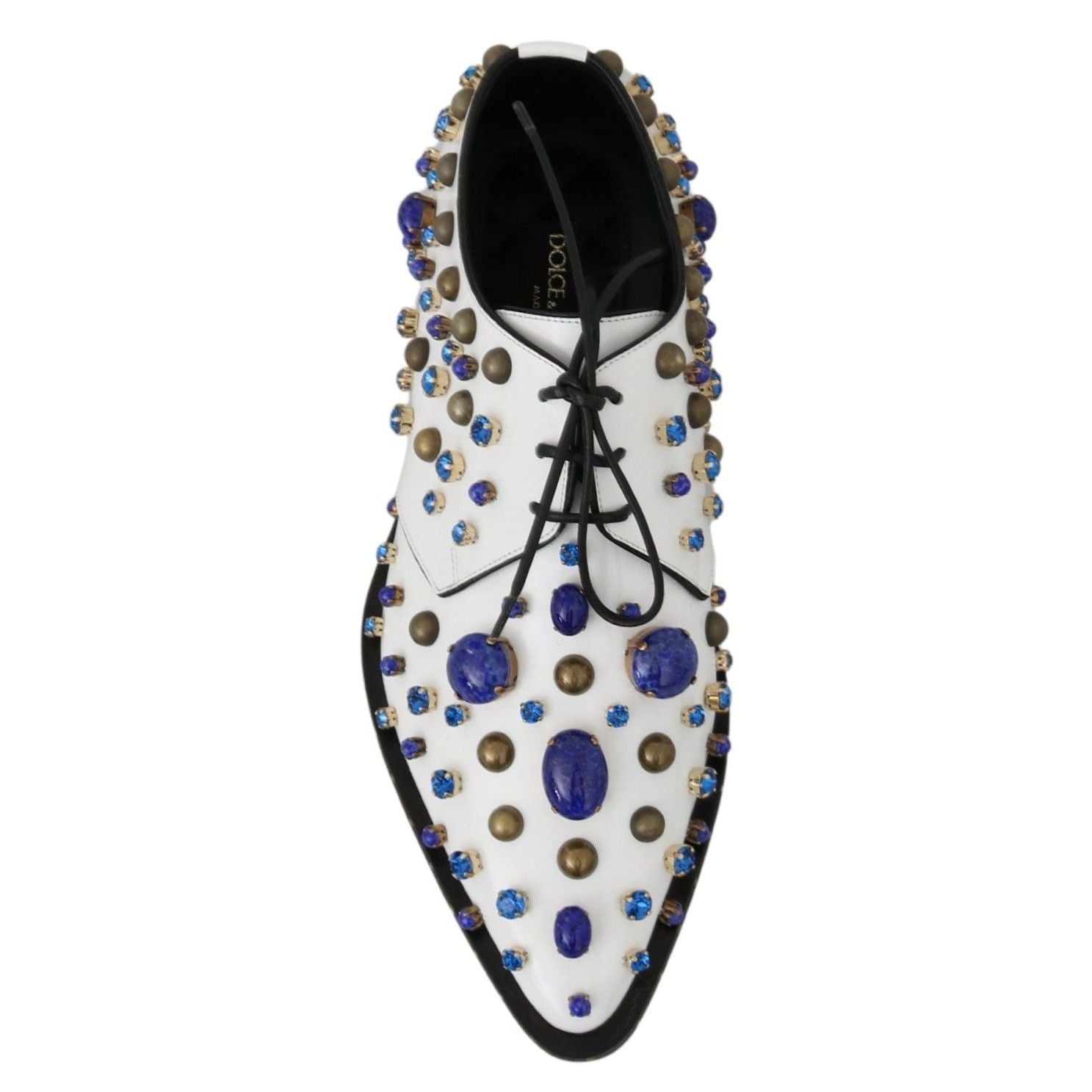 Dolce & Gabbana White Leather Crystals Dress Broque Shoes
