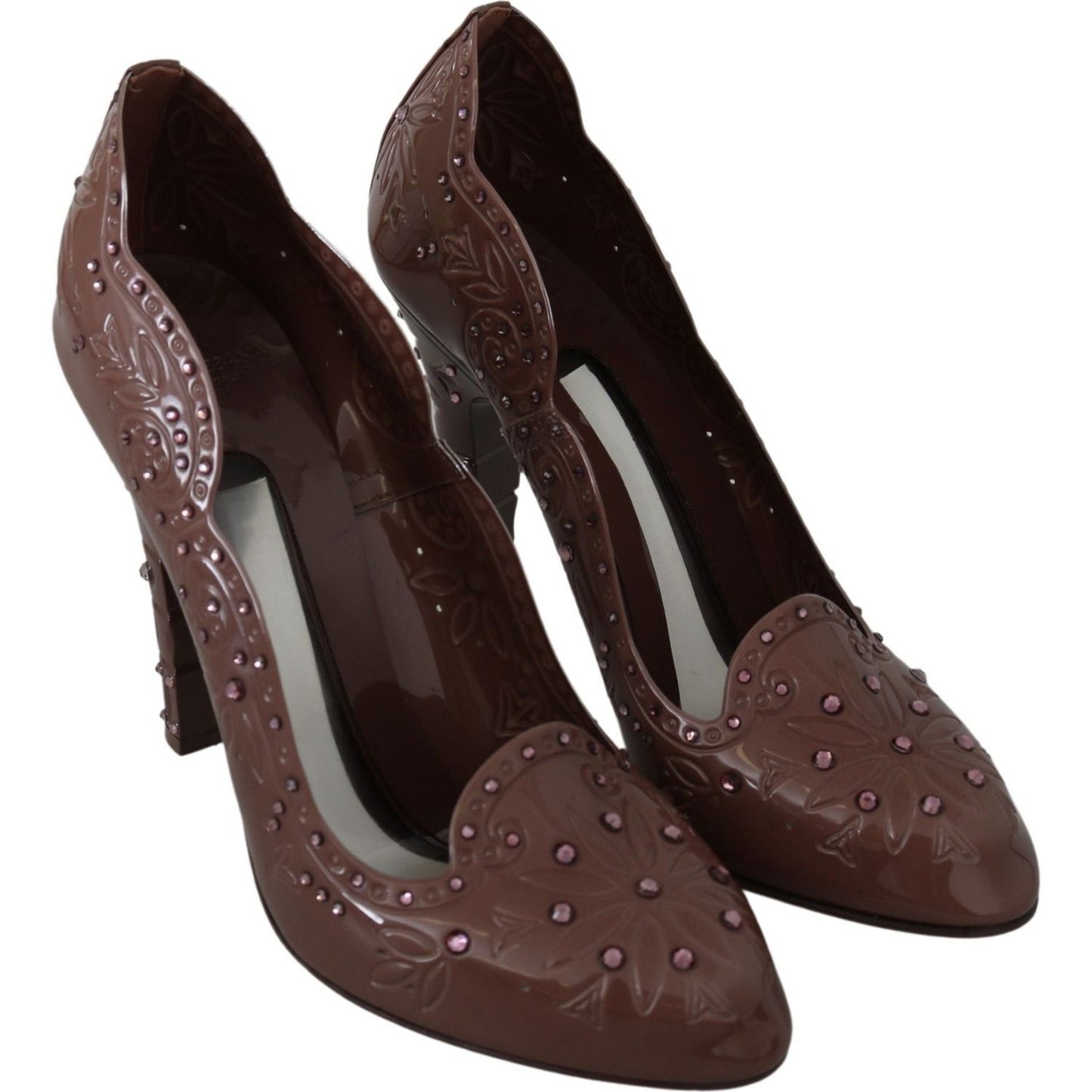 Dolce & Gabbana Brown Floral Crystal Heels CINDERELLA Shoes LA7285-39