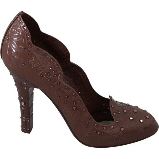Dolce & Gabbana Brown Floral Crystal Heels CINDERELLA Shoes LA7285-39
