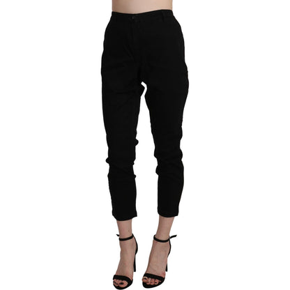 Acht Black High Waist Skinny Cropped Cotton Capri Pant Jeans & Pants