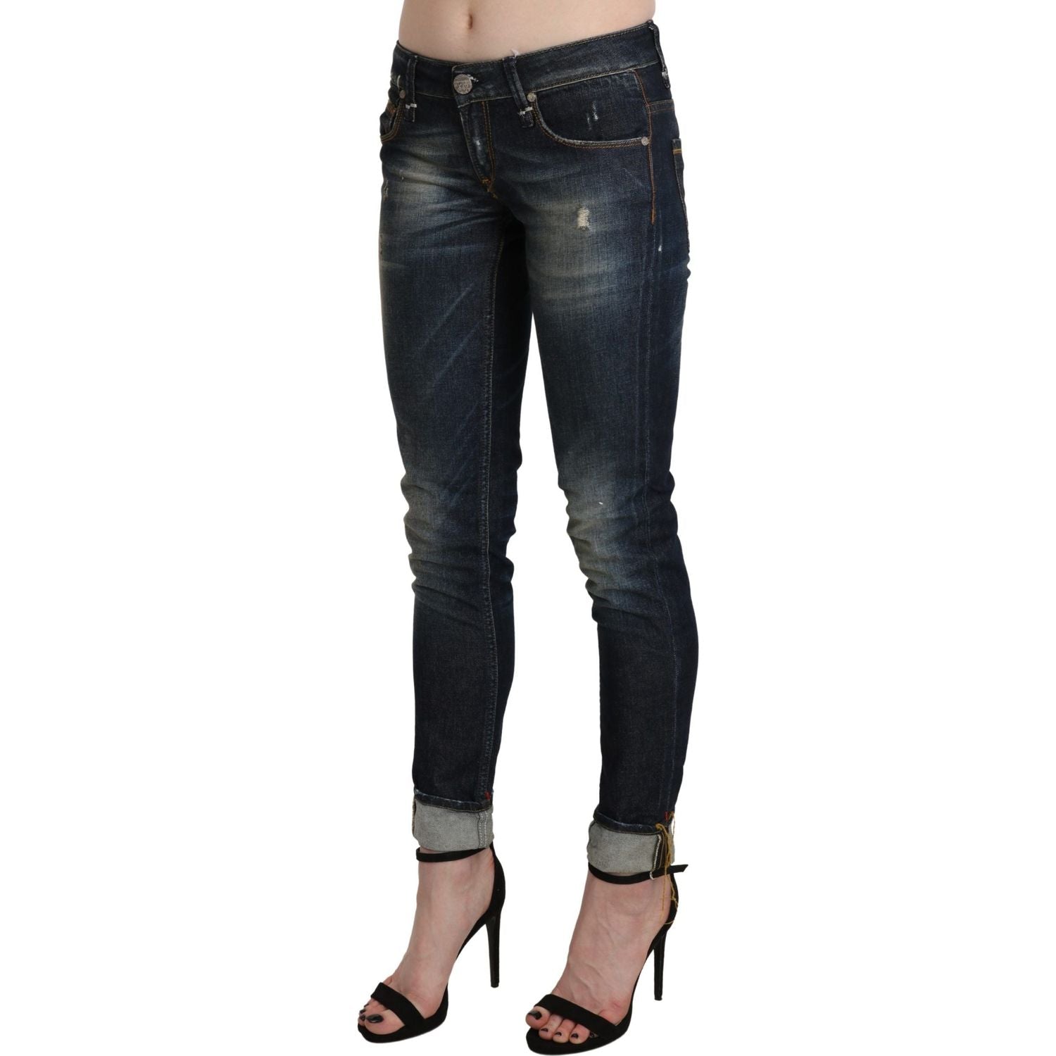 Acht Blue Washed Low Waist Skinny Cropped Denim Pant