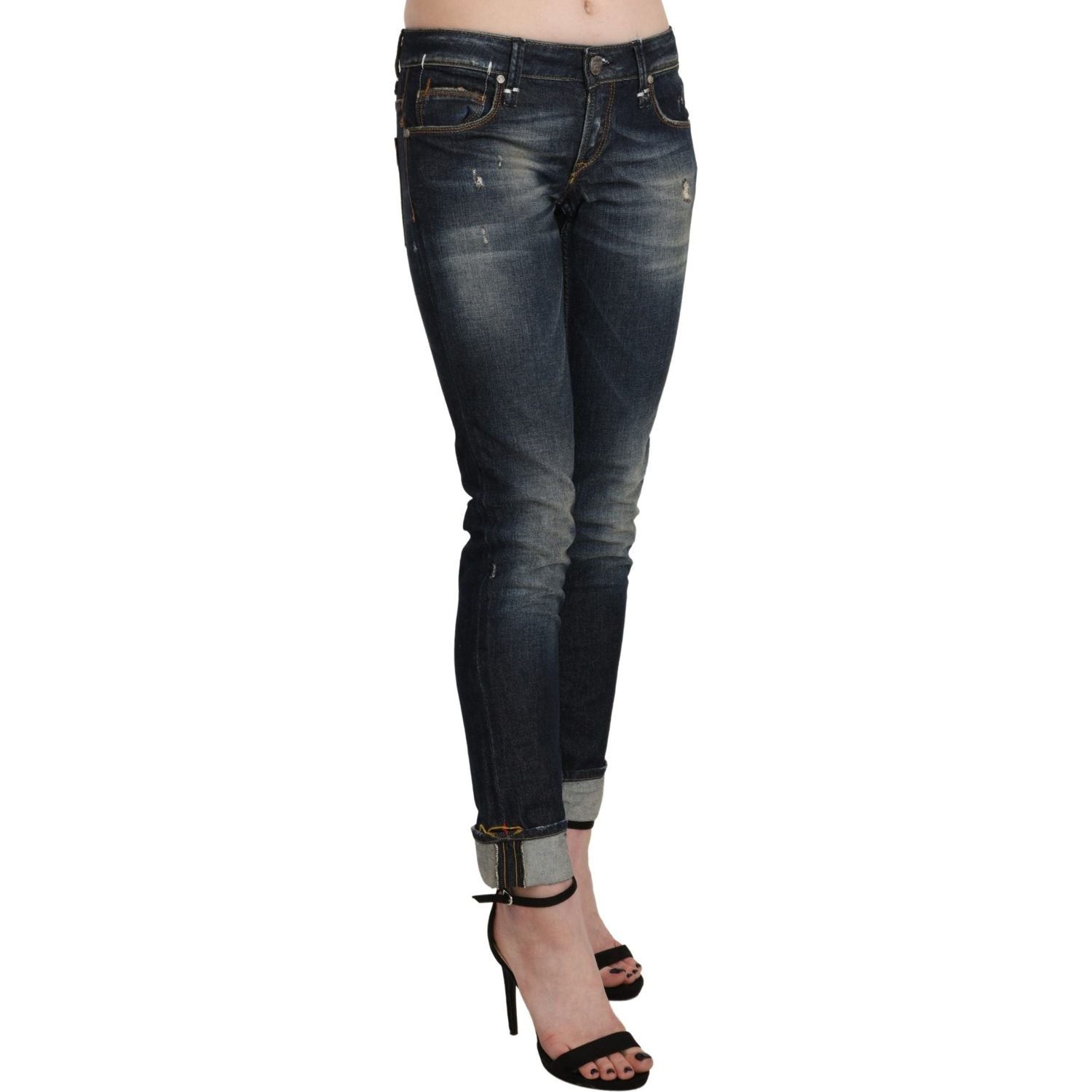Acht Blue Washed Low Waist Skinny Cropped Denim Pant
