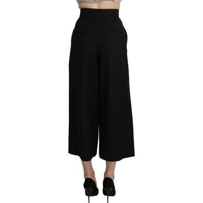 Dolce & Gabbana Black Wide Wool Leg Cropped Trouser Pant Jeans & Pants