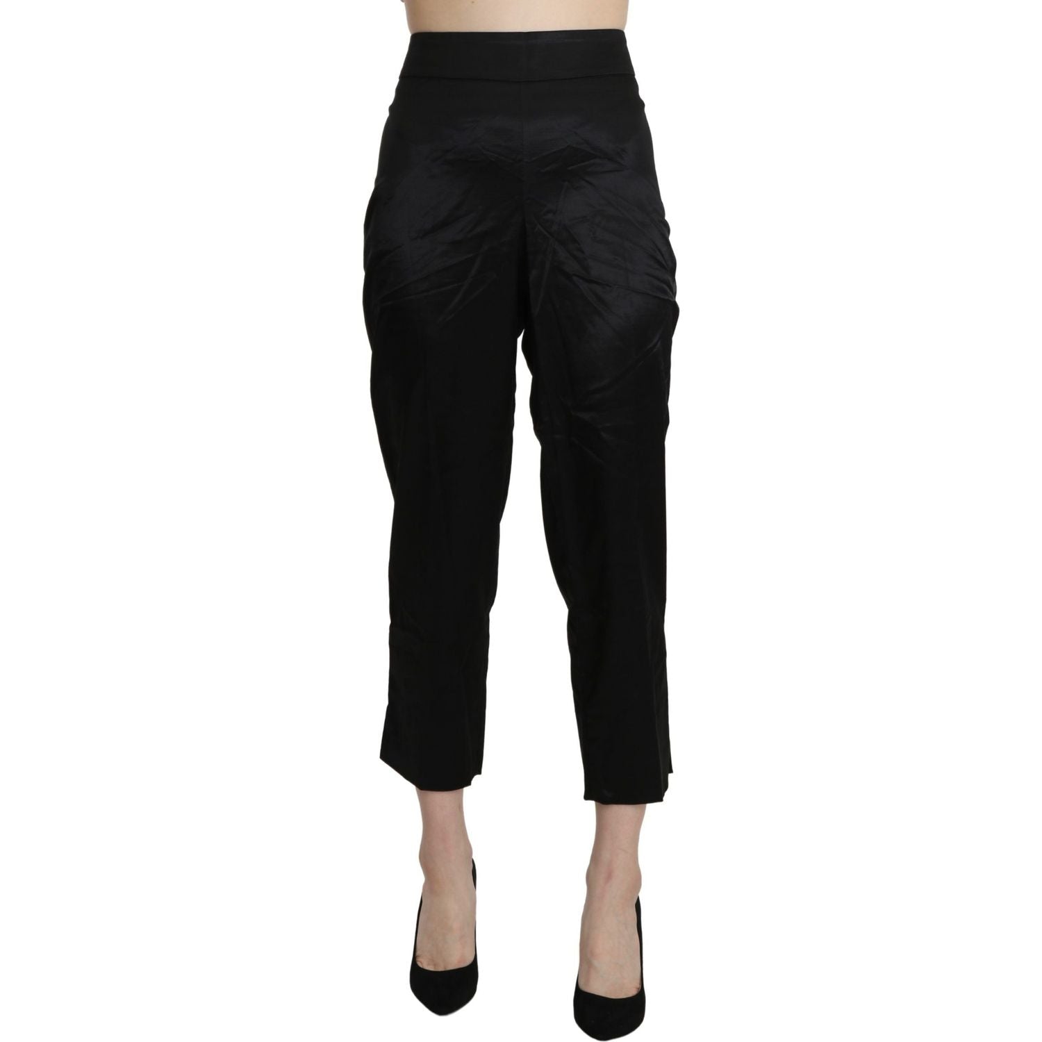 BENCIVENGA Black High Waist Straight Cropped Dress Trouser Pants