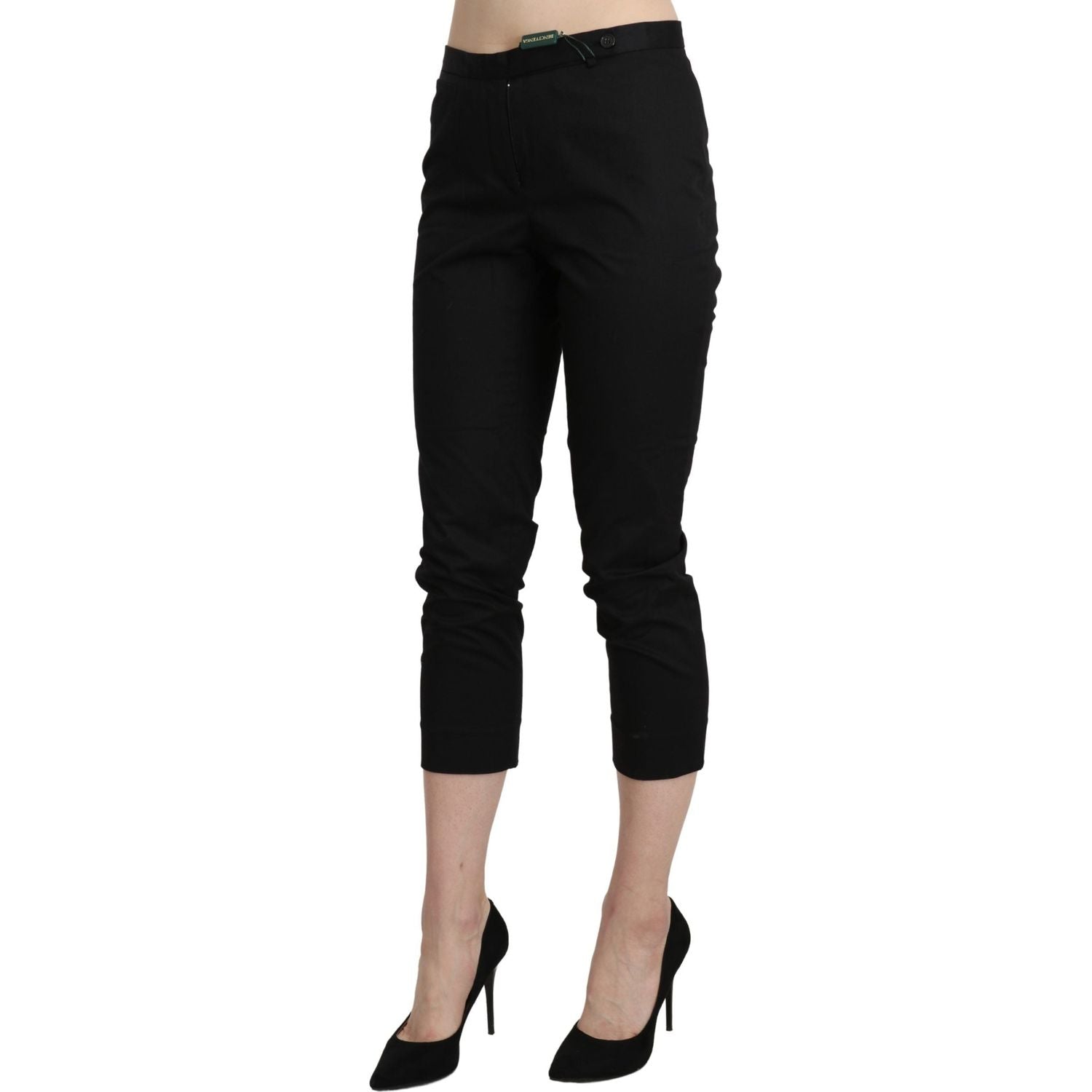 BENCIVENGA Black High Waist Skinny Cropped Dress Trouser Pants