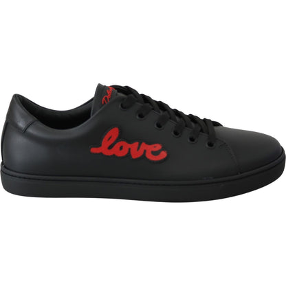 Dolce & Gabbana Black Leather Love Heart Sneakers Womens Shoes